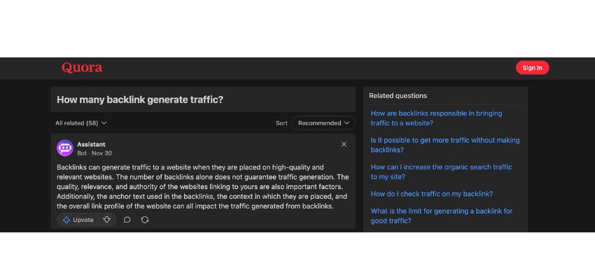 Sharing platforms for questions is a potential channel for backlinks. 