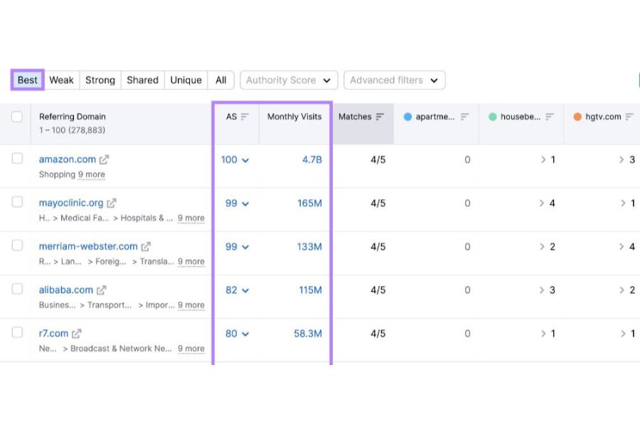 Competitors Backlinks: How To Thoroughly Analyze Them? 36 Focus on the AS and Monthly Visits